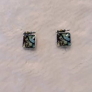 Green‎ Square Arts and Crafts Glass Artist Designed Earrings